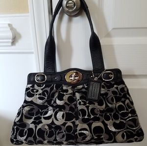 Coach Mia Velvet Optic Blk Leather Lurex Carryall